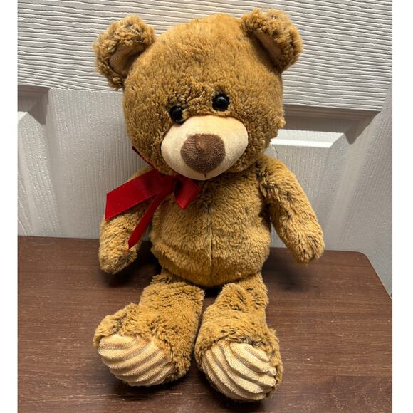 HugFun Other - Hug Fun Brown Bear 17” Plush Stuffed Animal Red Bow Floppy Two Tone Super Soft